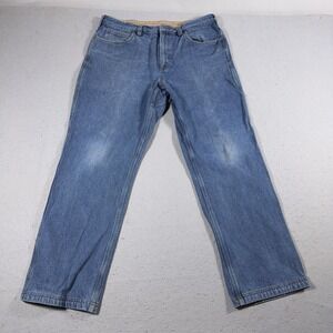 Duluth Trading Jeans Mens 38x32 Blue Denim Straight Leg Work Pants Casual‎